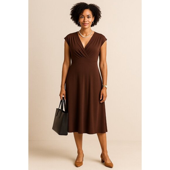 Focus Size 14 V-Neck Business Stylist Casual Sleeveless Maxi Dress Brown - Picture 12 of 13